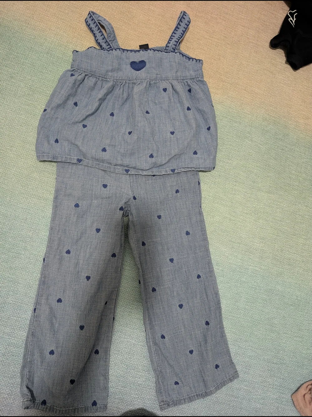 Blue Heart-Print Girls' Set - Sleeveless Top & Pants